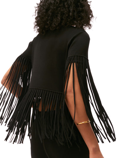 catalina fringe tee knit designer fashion top jet black - flattering designer day to night tops for women