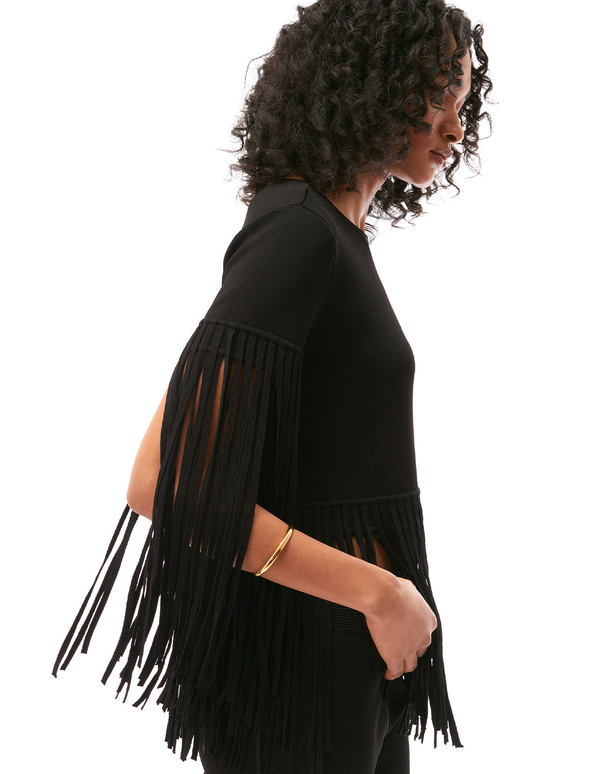 catalina fringe tee knit designer fashion top jet black - flattering fashion women's fun party tops 