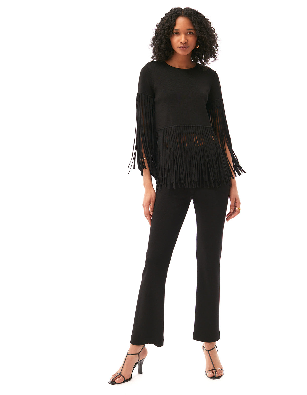 catalina fringe tee knit designer fashion top jet black - flattering office to date night tops for women