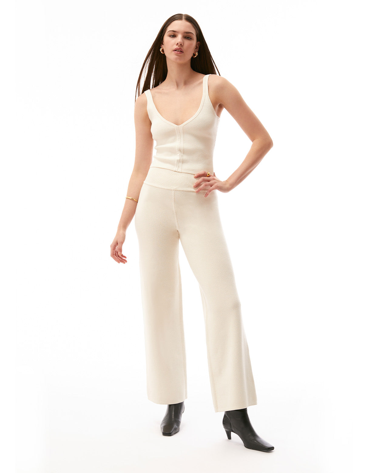 celine v neck cami cream off white designer fashion top - flattering resort cruisewear vacation tops for women