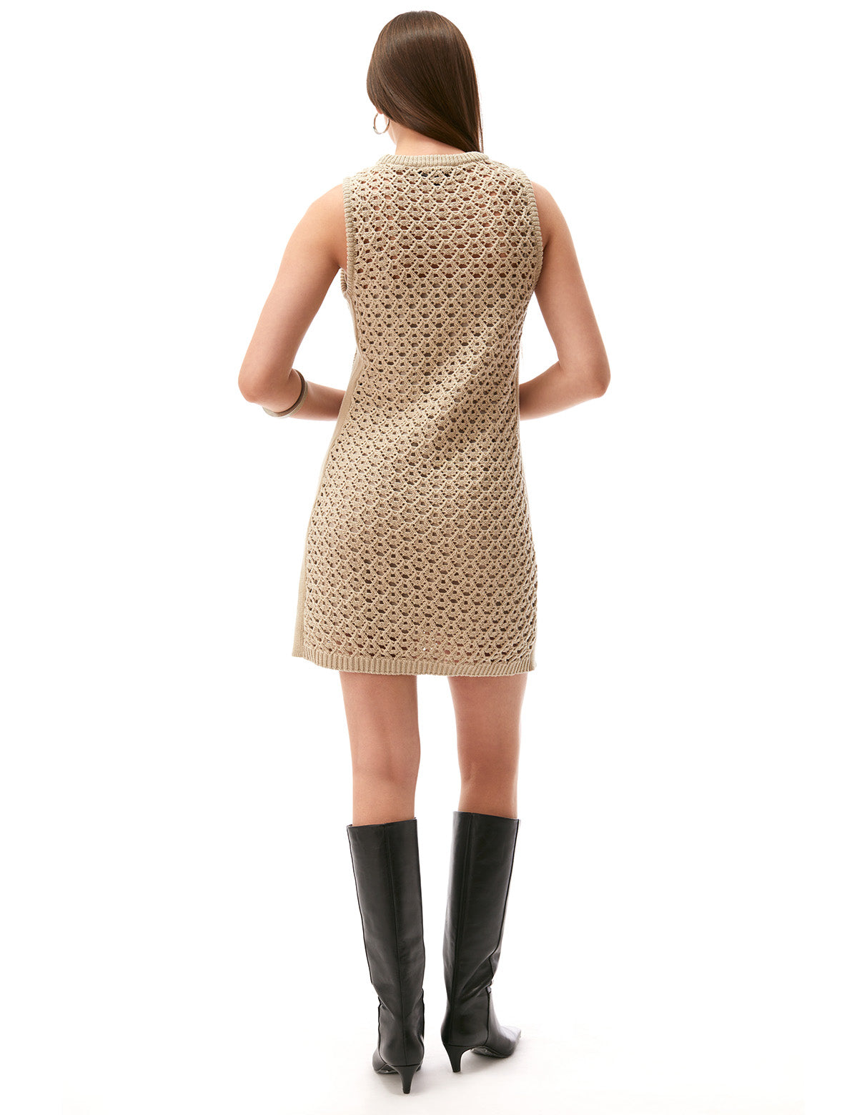 della sleeveless mini dress stone beige cotton crochet - figure flattering work to date night dresses for women