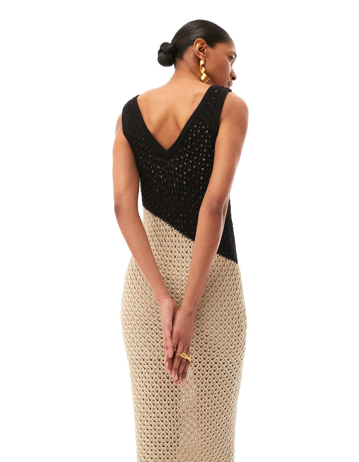 kayla color block crochet tank midi dress jet black stone beige - figure flattering summer cruisewear for women 
