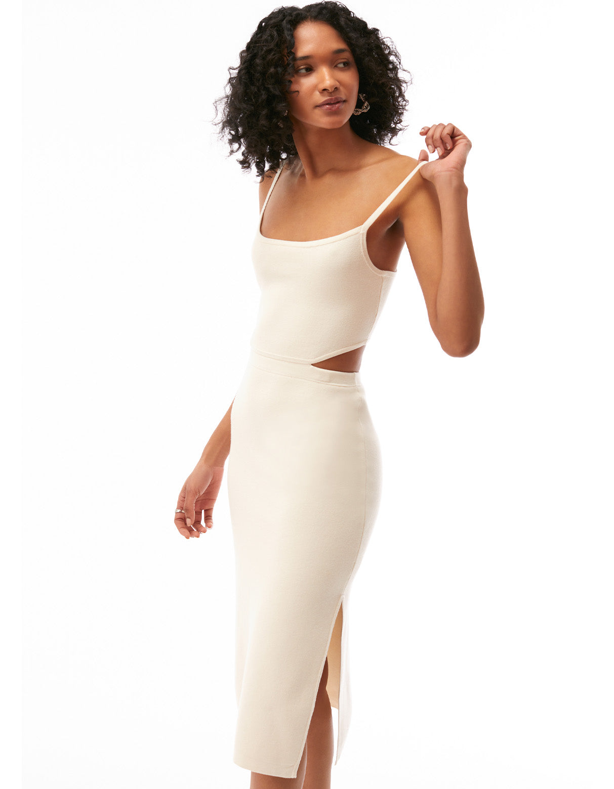 lois cut out bodycon midi knit tank dress creme off white - women's figure flattering summer brunch dresses for women