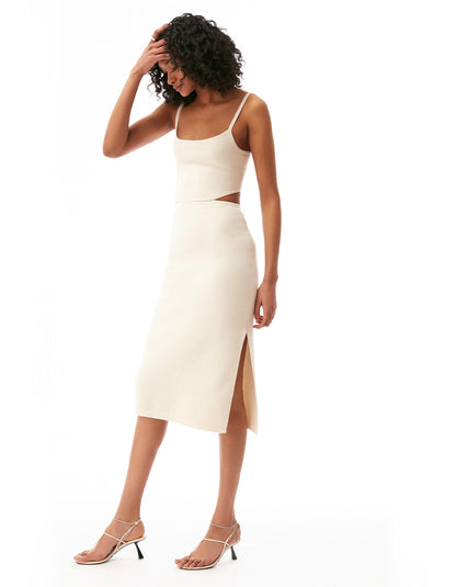 lois cut out bodycon midi knit tank dress creme off white - figure flattering holiday cocktail dresses for women