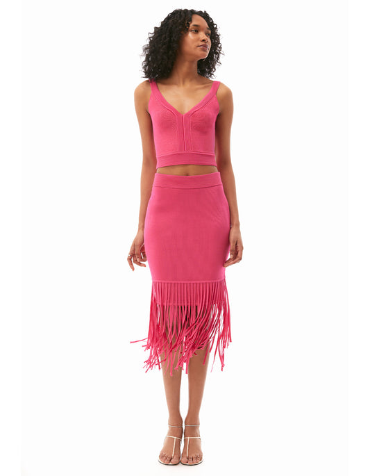 lorna fringe midi skirt hot pink - figure flattering bodycon party skirts for women