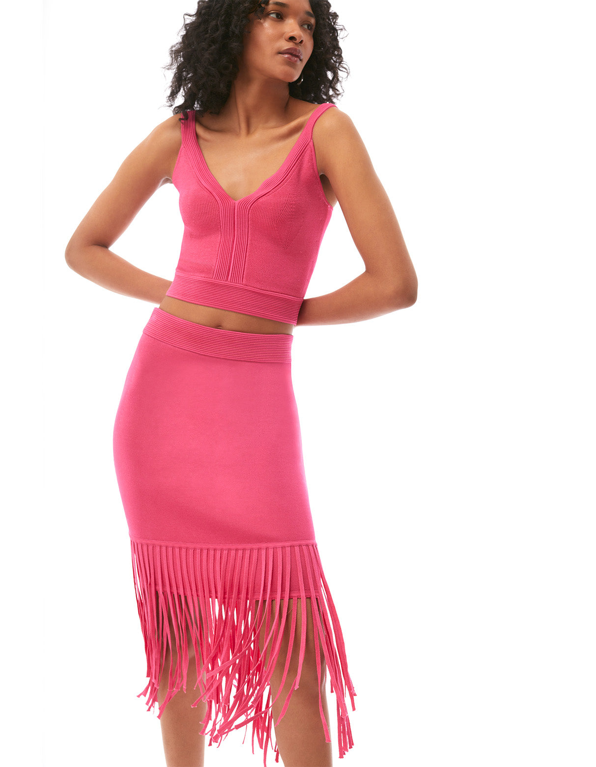 lorna fringe midi skirt hot pink - designer figure flattering cocktail party skirts for women