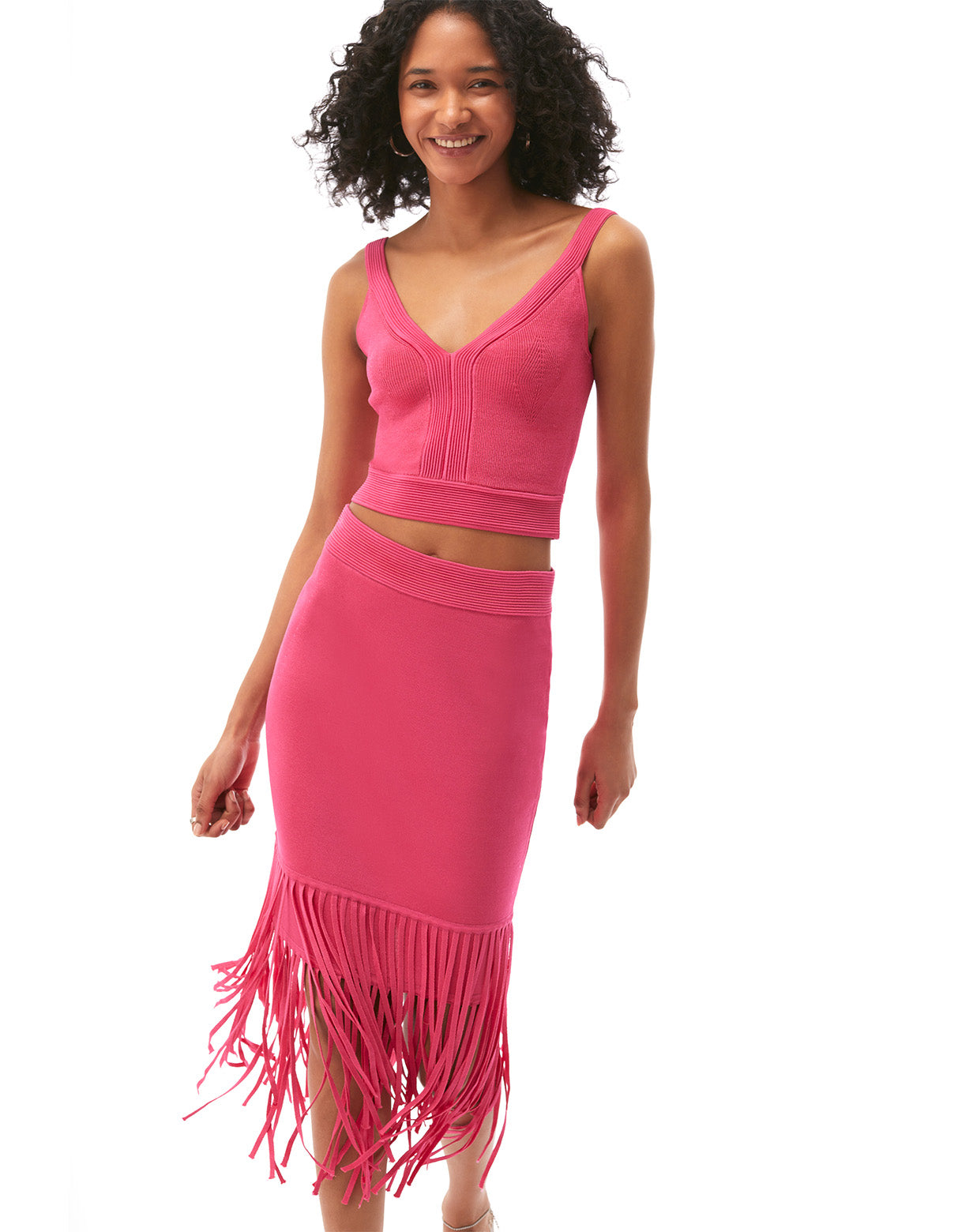 lorna fringe midi skirt hot pink - women's day to night party skirts designer fashion