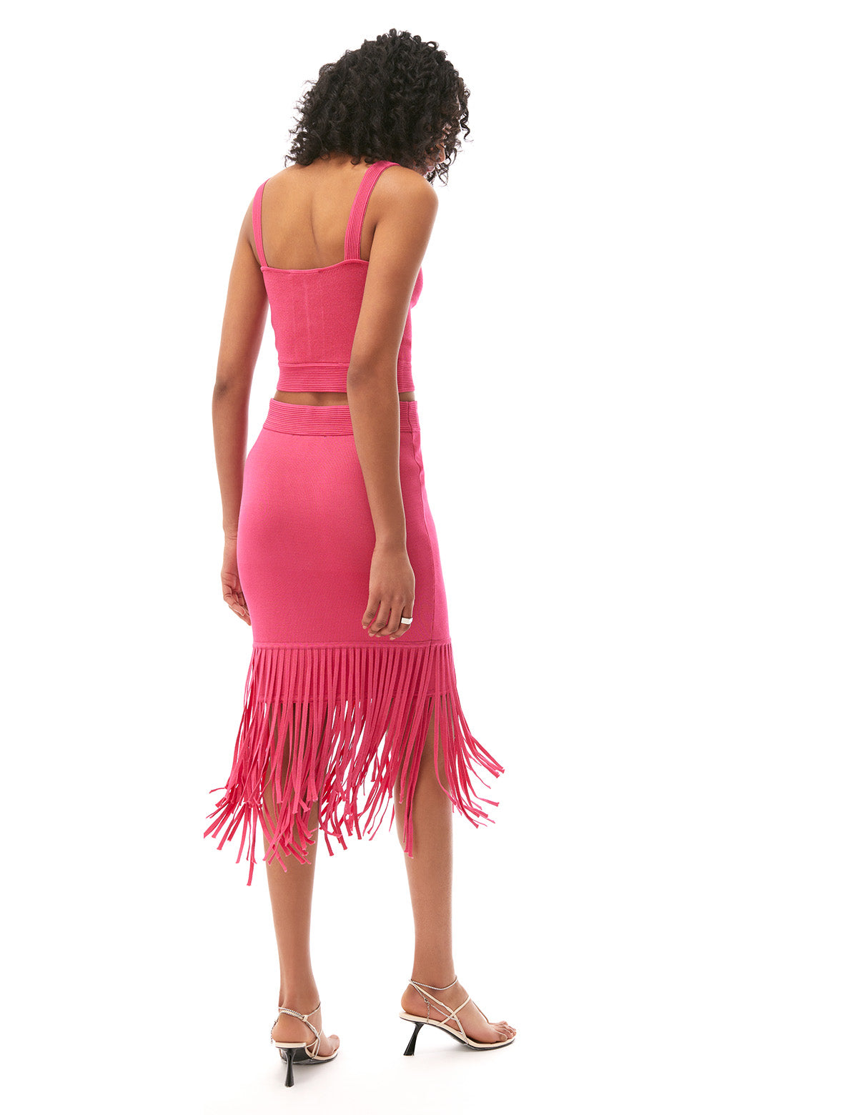 lorna fringe midi skirt hot pink - women's figure flattering designer fashion skirts