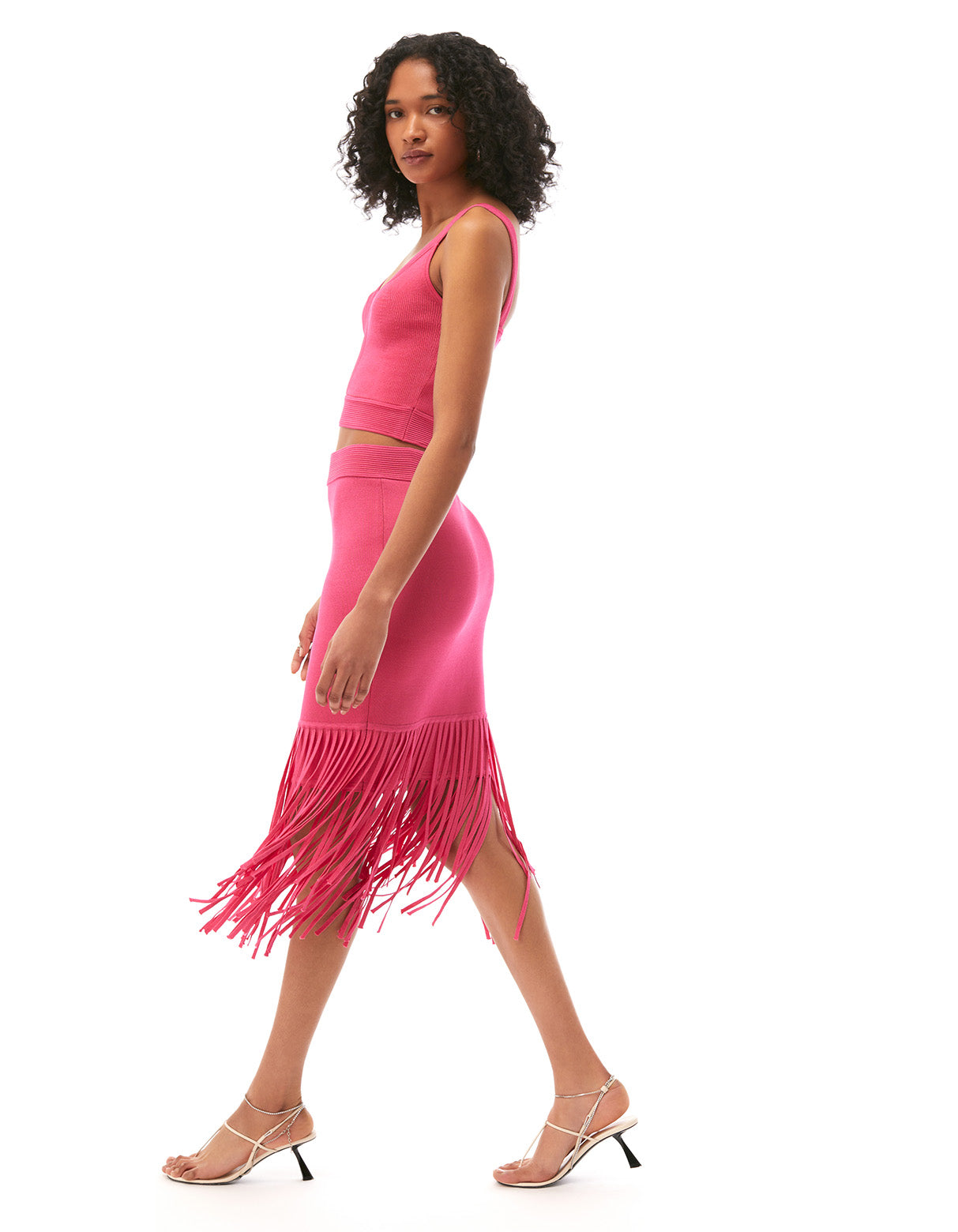 lorna fringe midi skirt hot pink - flattering bodycon unique wedding guest skirts for women