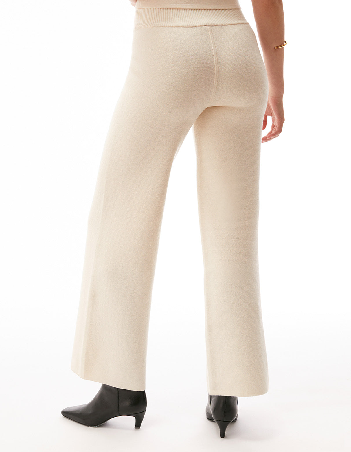 marla boot cut pant pull on knit off white cream - flattering designer fashion resortwear brunch pants for women