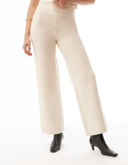 marla boot cut pant pull on knit off white cream - figure flattering designer fashion work appropriate comfortable pants for women