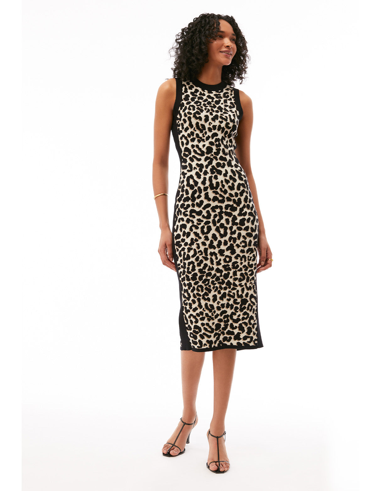 meggie leopard sleeveless sheath knit midi dress bodycon - figure flattering office to date night dresses for women