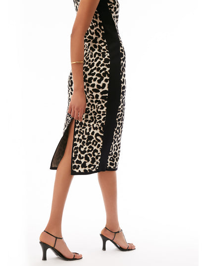 meggie leopard sleeveless sheath knit midi dress bodycon - women's flattering cocktail dresses designer fashion