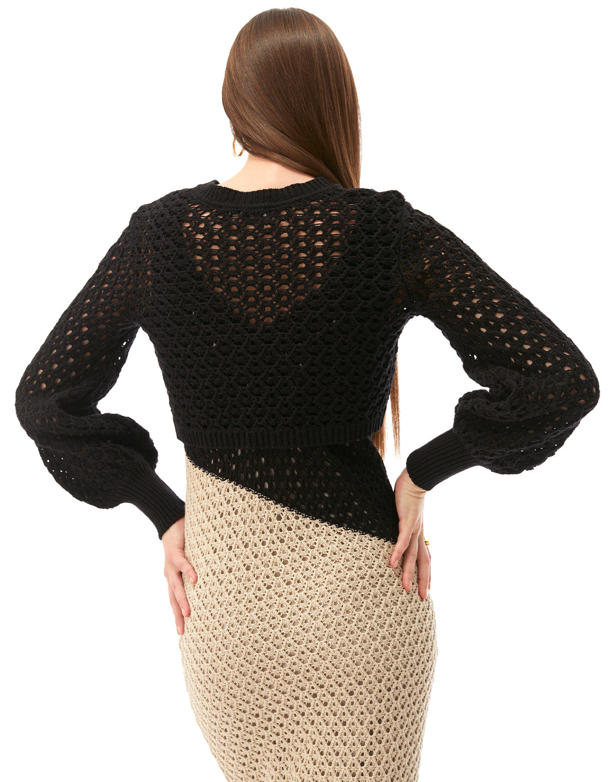 tori blouson sleeve cropped cardi jet black crochet - women's cruisewear vacation cardigans 